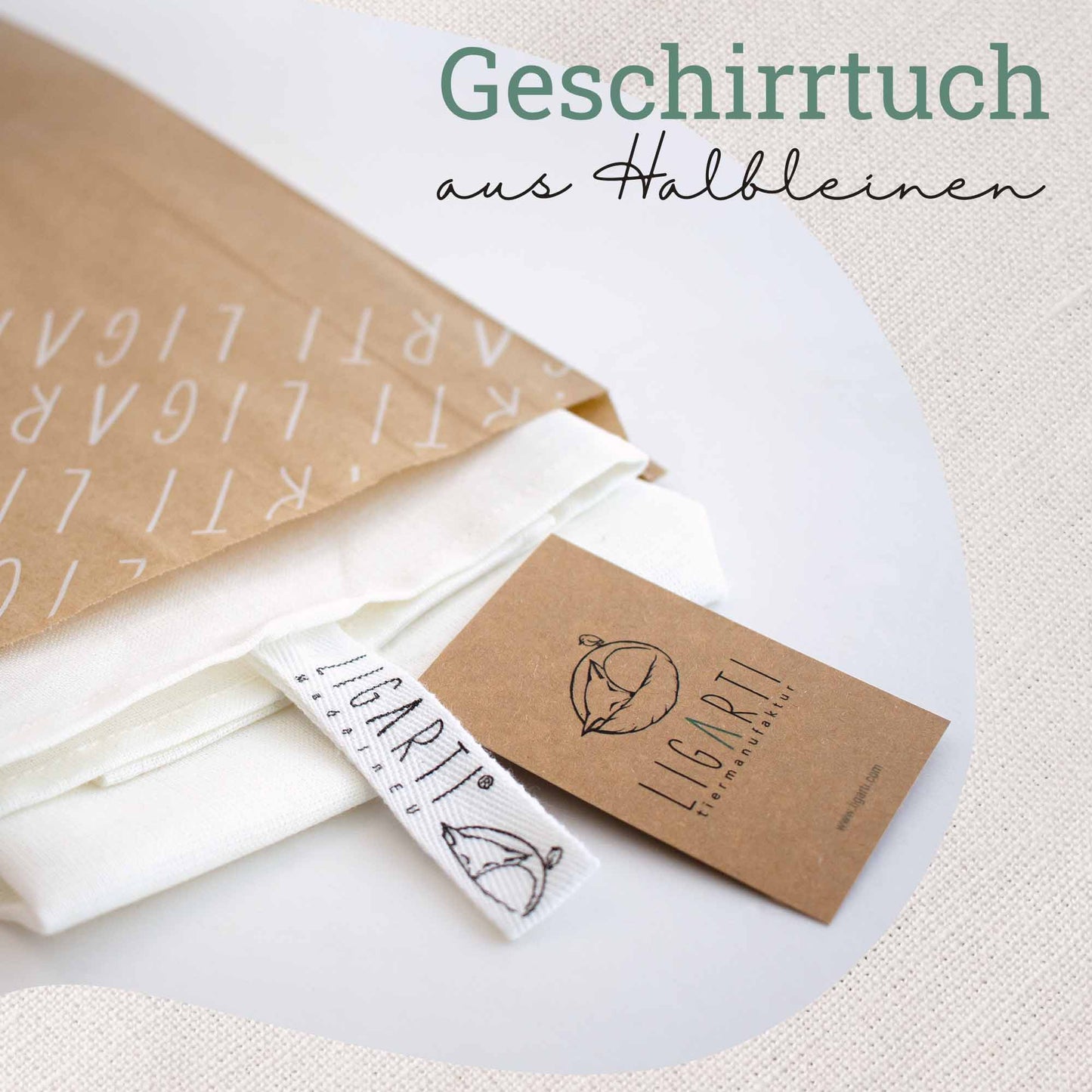 Geschirrtuch mit Katze aus Halbleinen