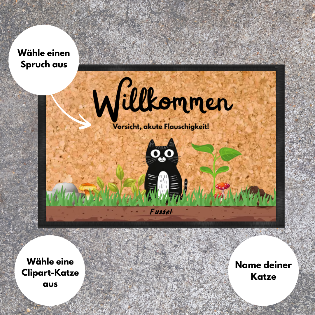 Fußmatte "Gartenlandschaft" personalisierbar mit Spruch & Clipart-Katze