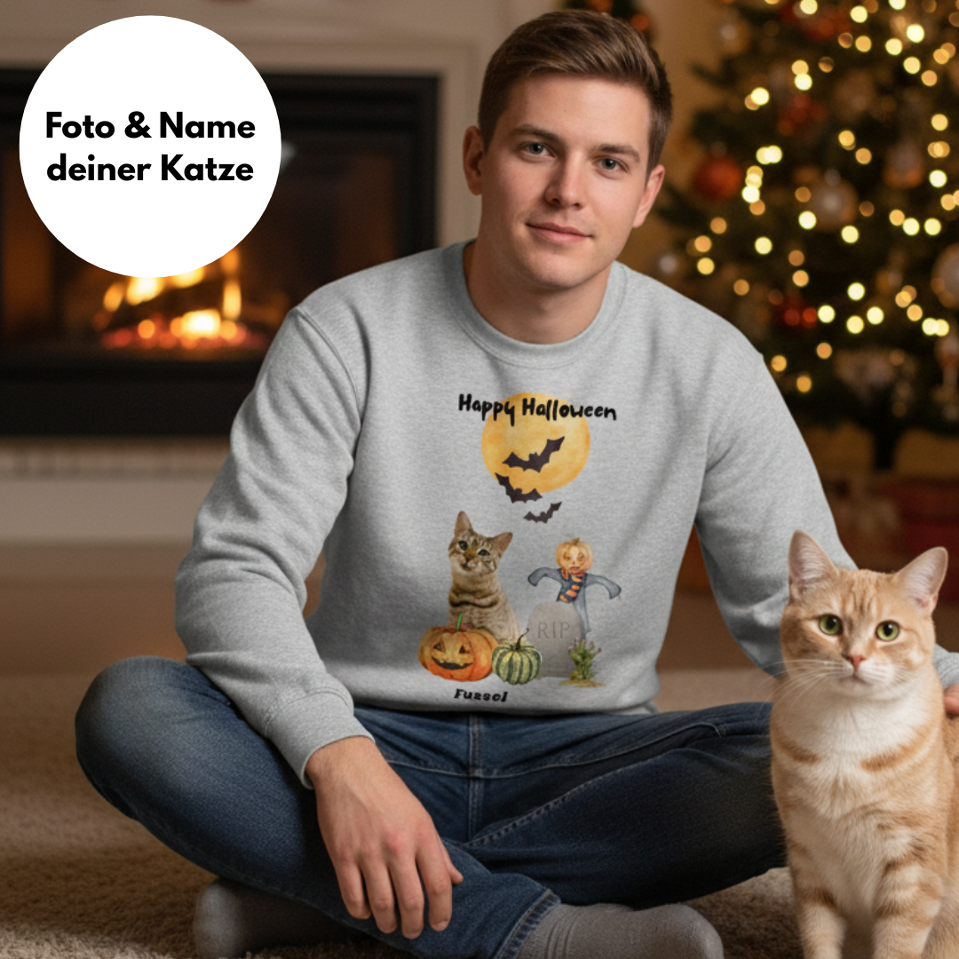 Unisex Sweatshirt "Halloween Friedhof" personalisierbar mit Katze
