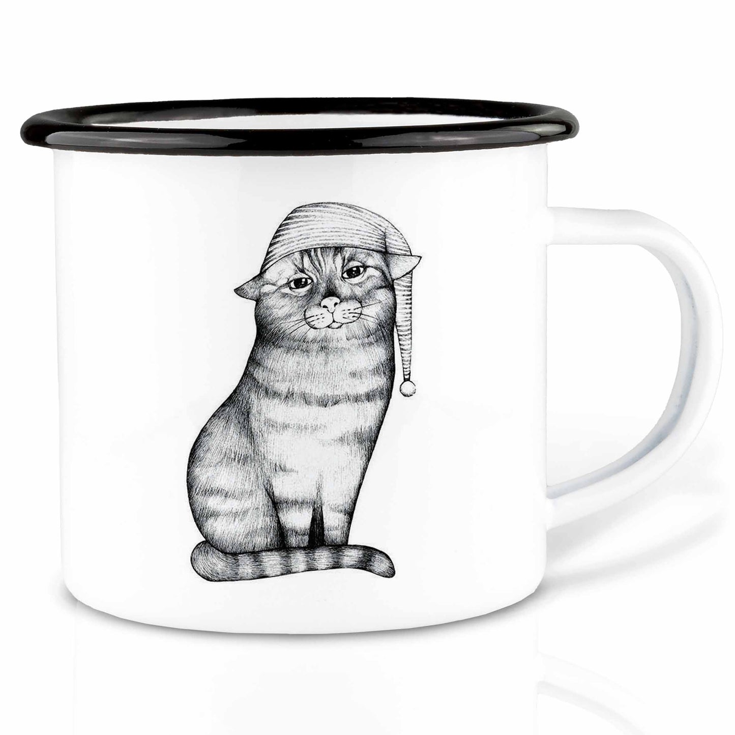 Emailletasse mit Katze "Schlummermieze"