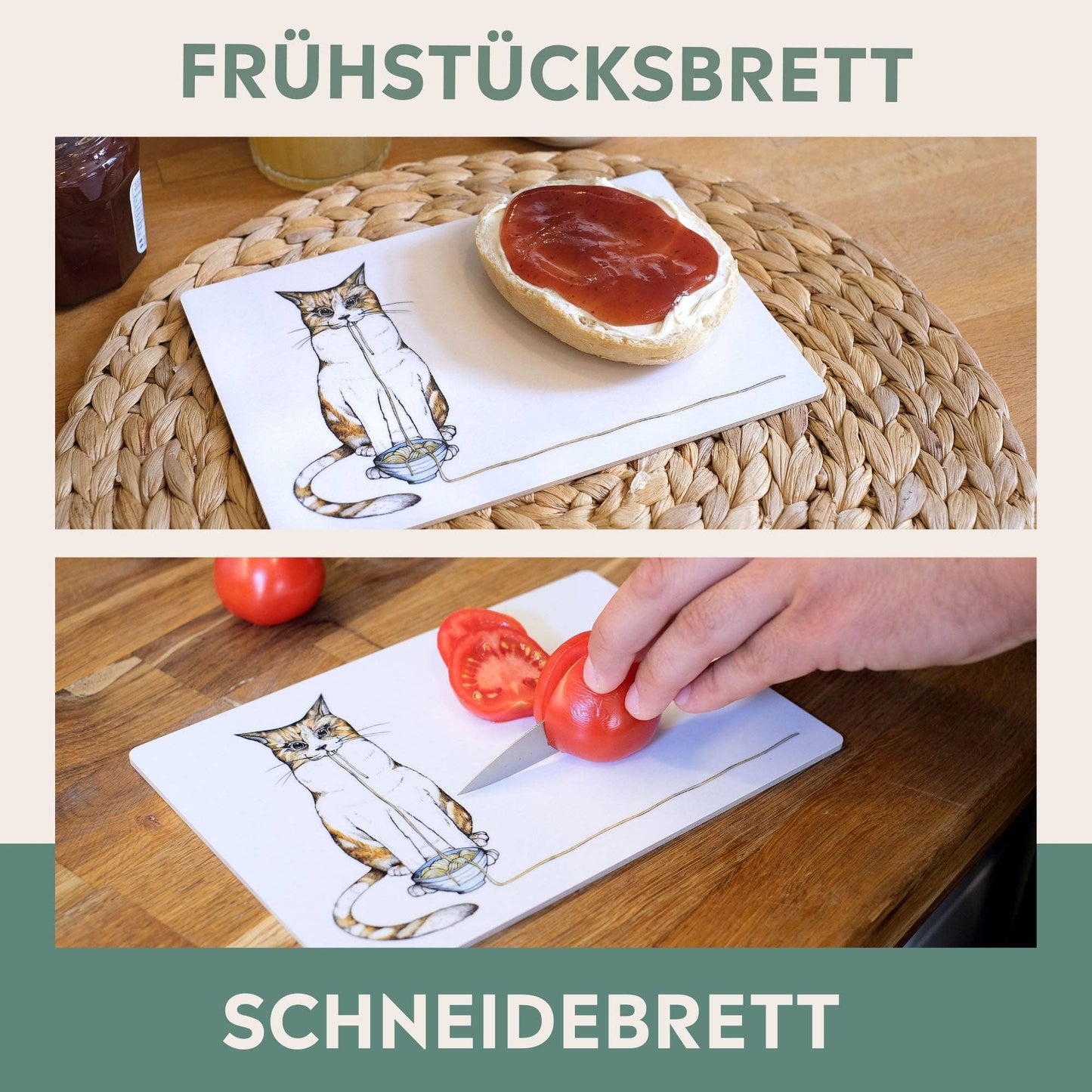 Holzbrettchen & Frühstücksbrettchen mit Katze - Ramenkatze