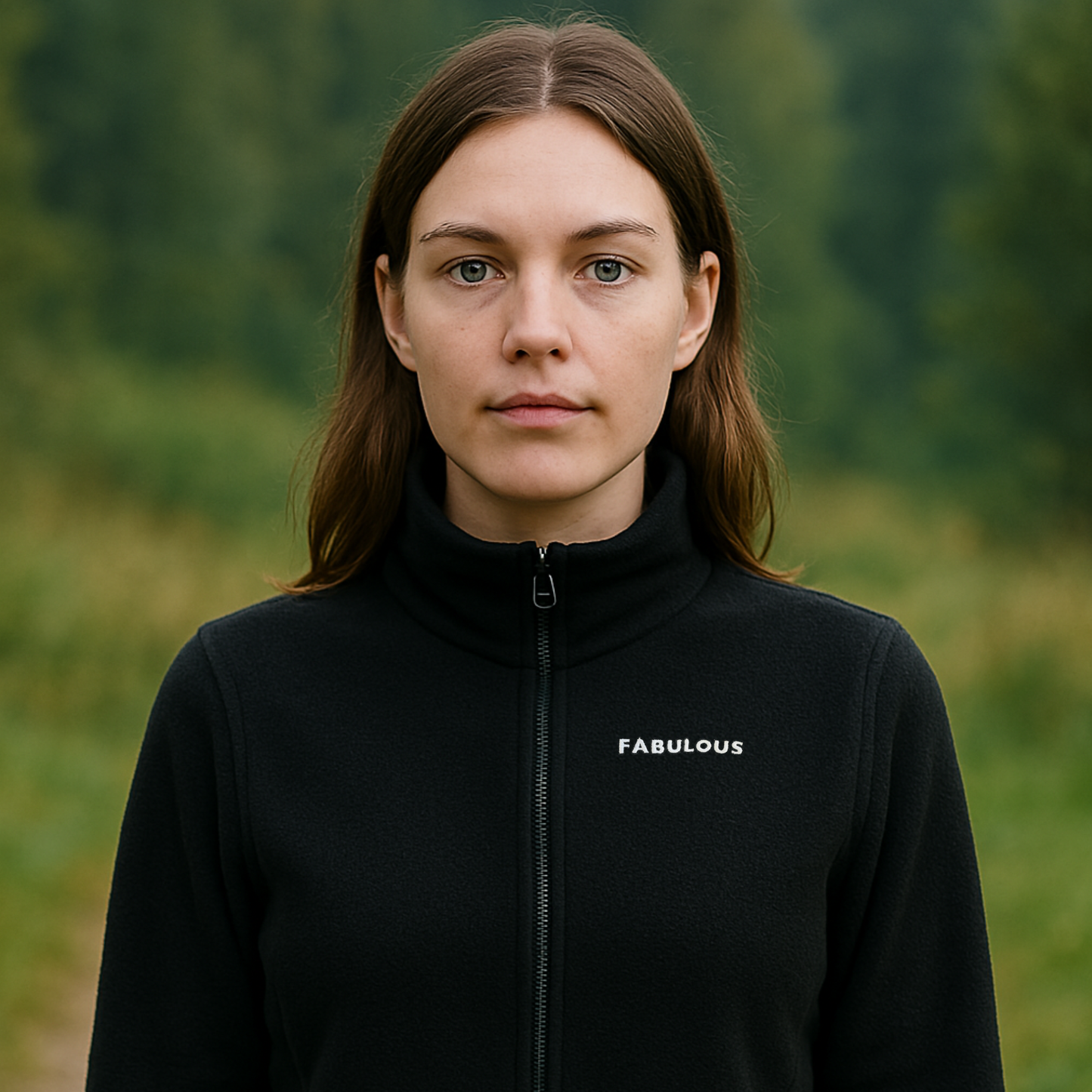 Bestickte Statement Fleecejacke "FABULOUS" (Weißer Schriftzug)