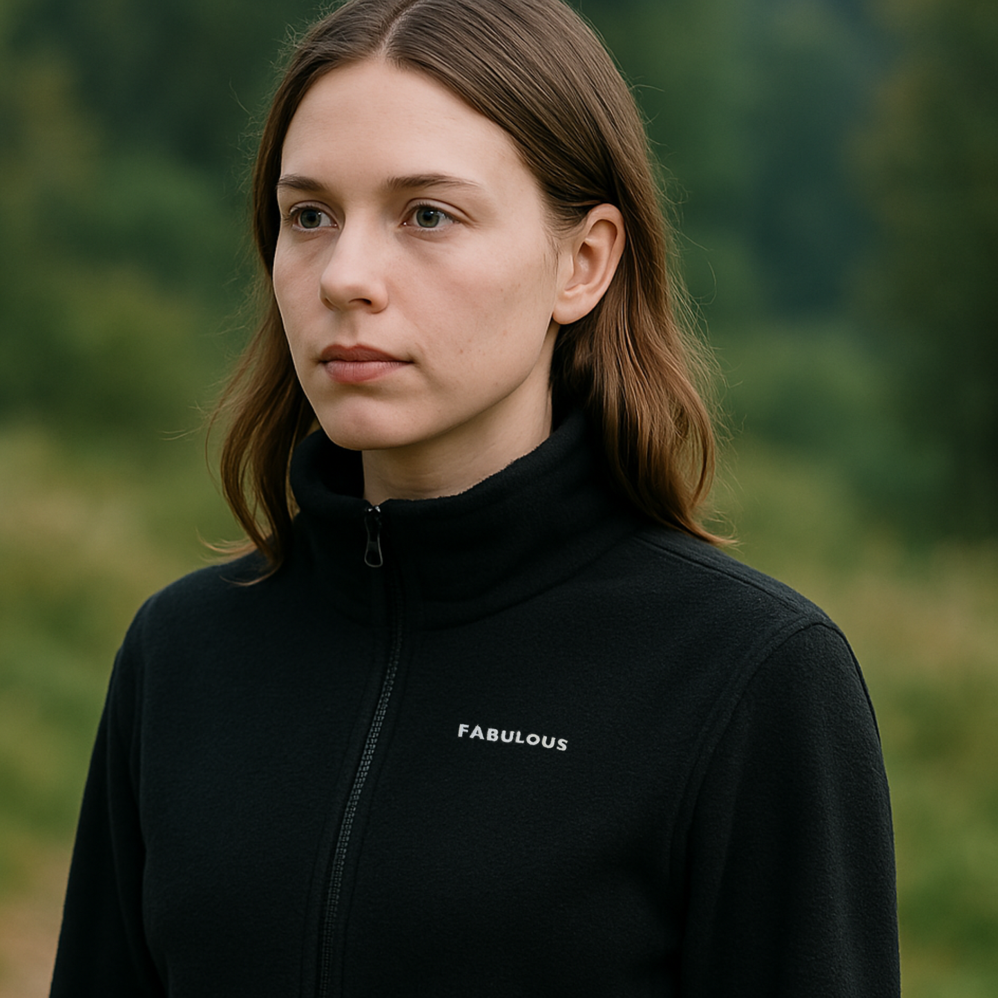 Bestickte Statement Fleecejacke "FABULOUS" (Weißer Schriftzug)
