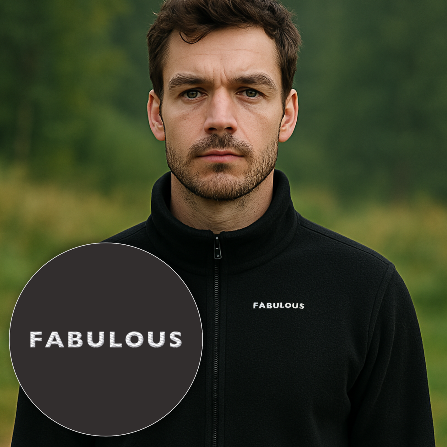 Bestickte Statement Fleecejacke "FABULOUS" (Weißer Schriftzug)