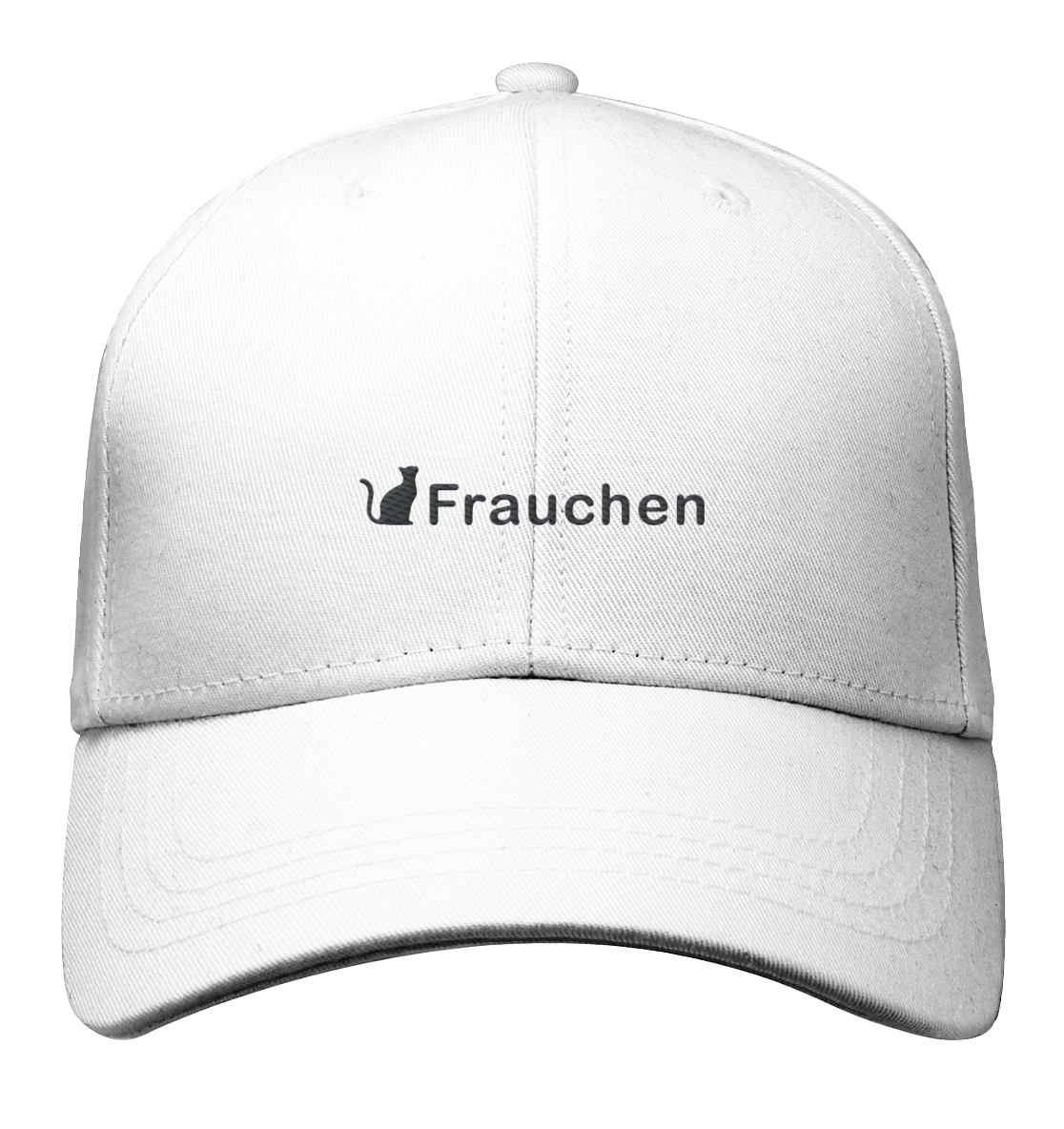Baseball Cap weiß bestickt mit Katze und dem Statement Spruch "Frauchen"