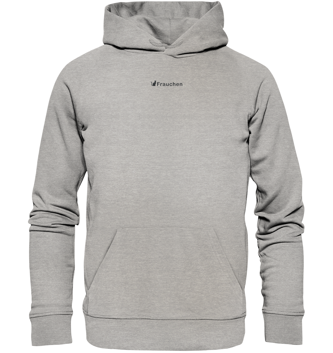 Hoodie grau bestickt mit Katze und dem Statement Spruch "Frauchen"