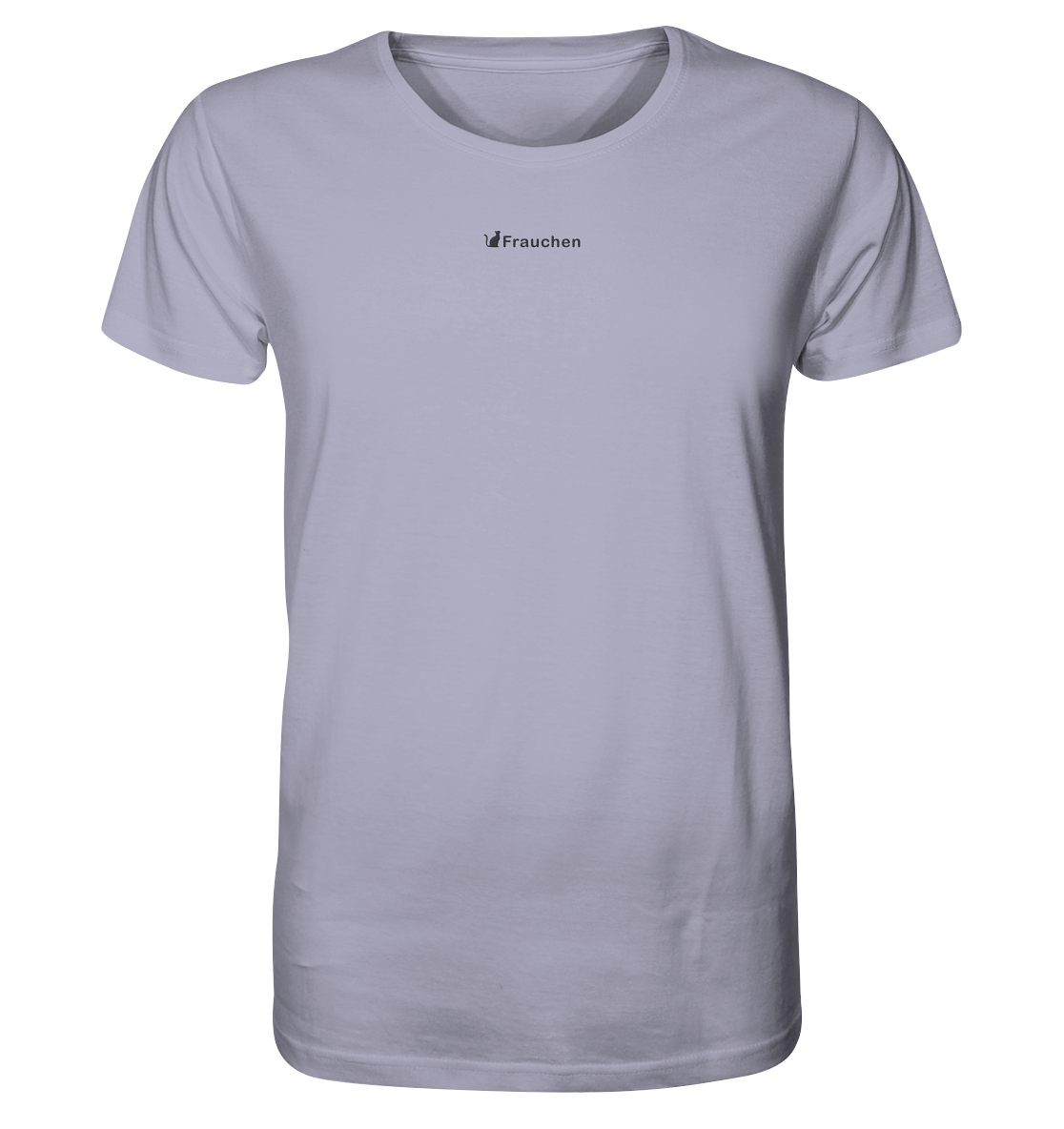 T-Shirt Farbe Lavendel bestickt mit Katze und dem Statement Spruch "Frauchen"