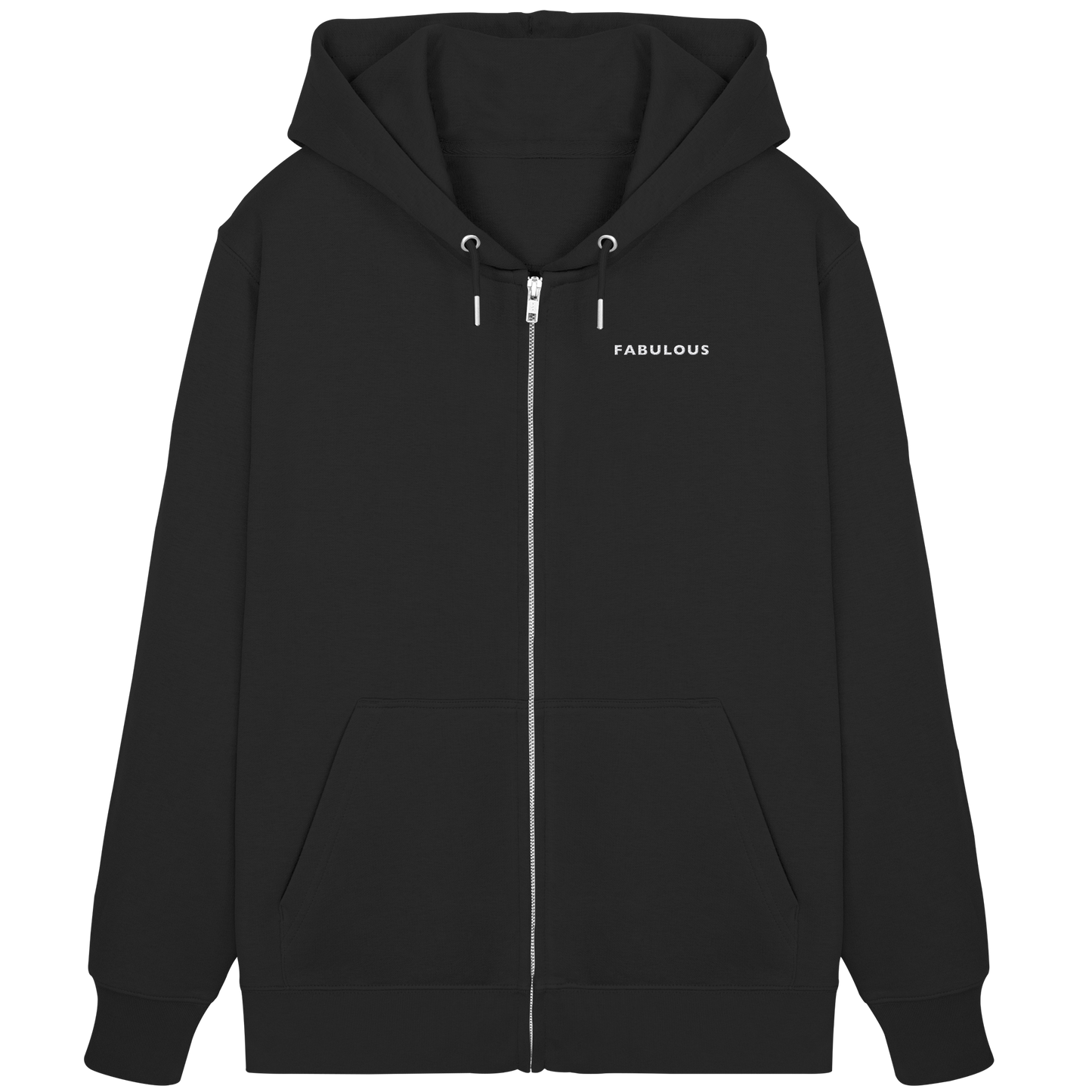 Bestickte Statement Zipper Jacke "FABULOUS" aus Bio-Baumwolle & recyceltem Garn (Weißer Schriftzug)