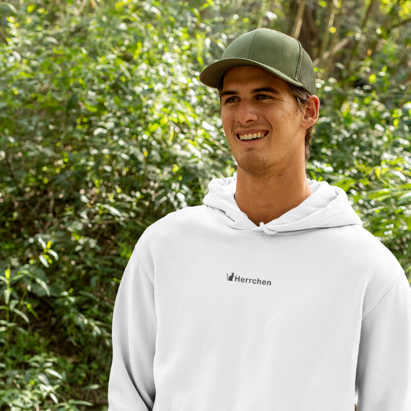 Hoodie bestickt mit Katze und Statement Spruch "Herrchen"
