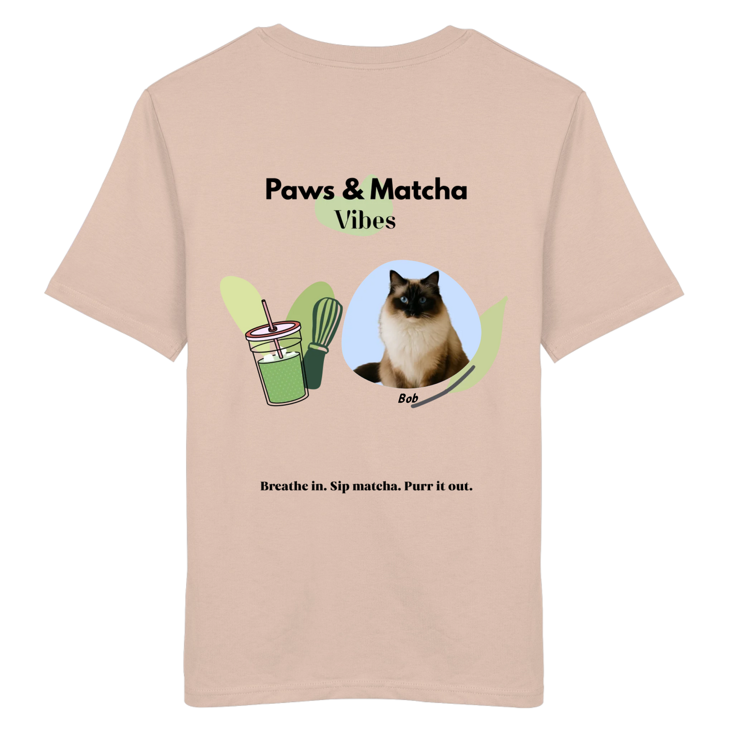 Personalisierbares Unisex T-Shirt "Paws & Matcha"