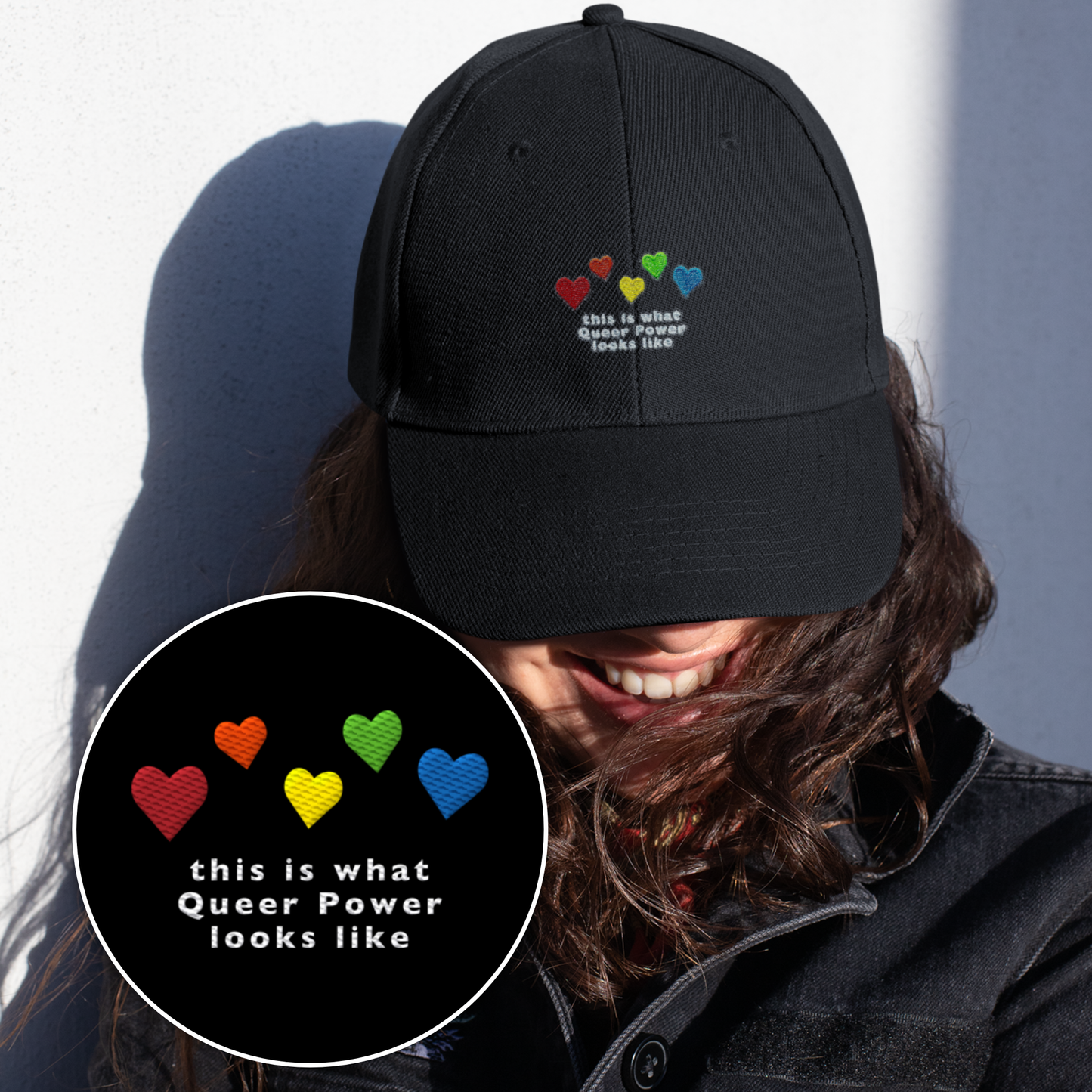 Pride Cap mit Herzen in den Farben des Regenbogens & Statement Spruch