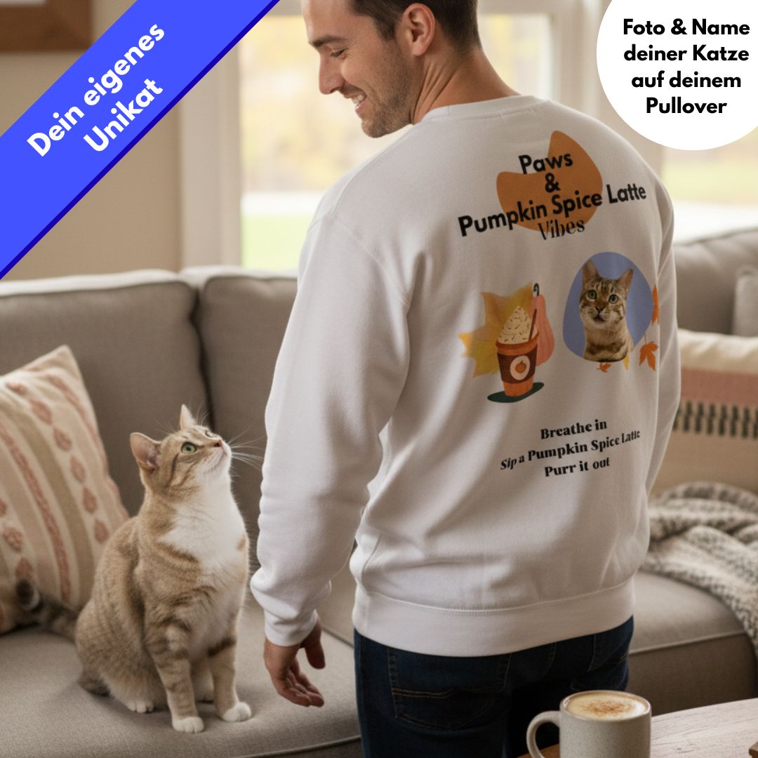 Paws & Pumpkin Spice Latte Vibes - Individuelles Sweatshirt mit Katze