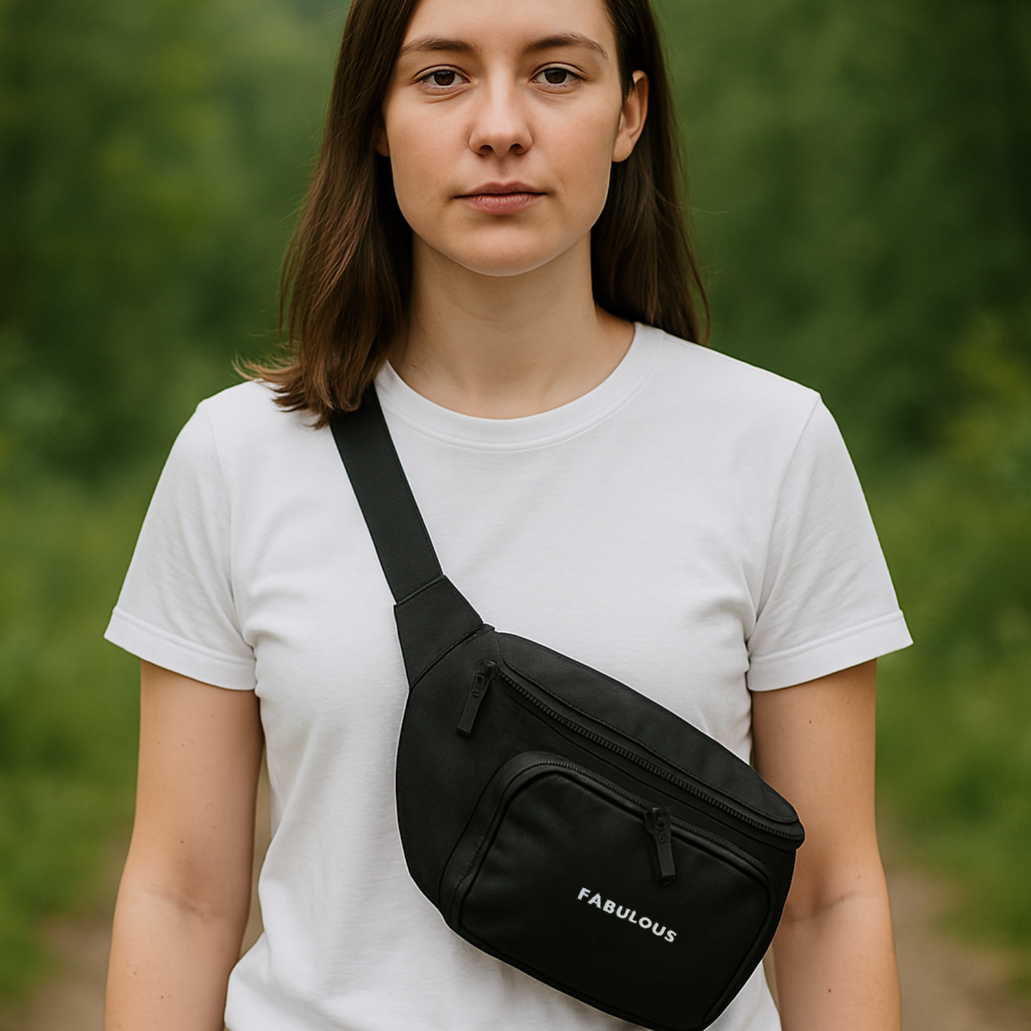 Bestickter Statement Shoulder Crossbody Bag "FABULOUS" (Weißer Schriftzug)
