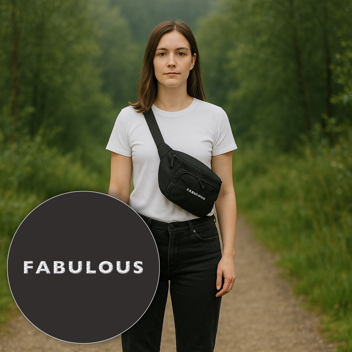 Bestickter Statement Shoulder Crossbody Bag "FABULOUS" (Weißer Schriftzug)