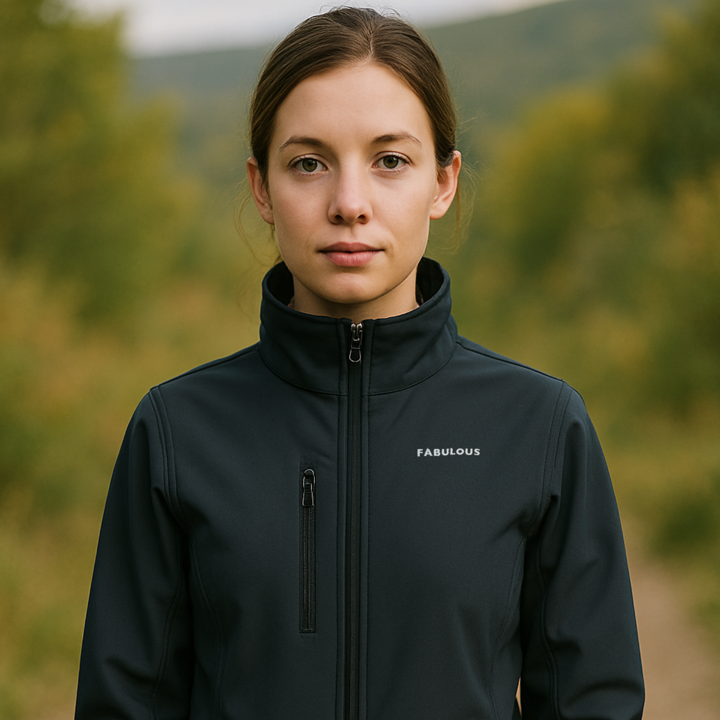 Bestickte Statement Softshell Jacke "FABULOUS" (Weißer Schriftzug)