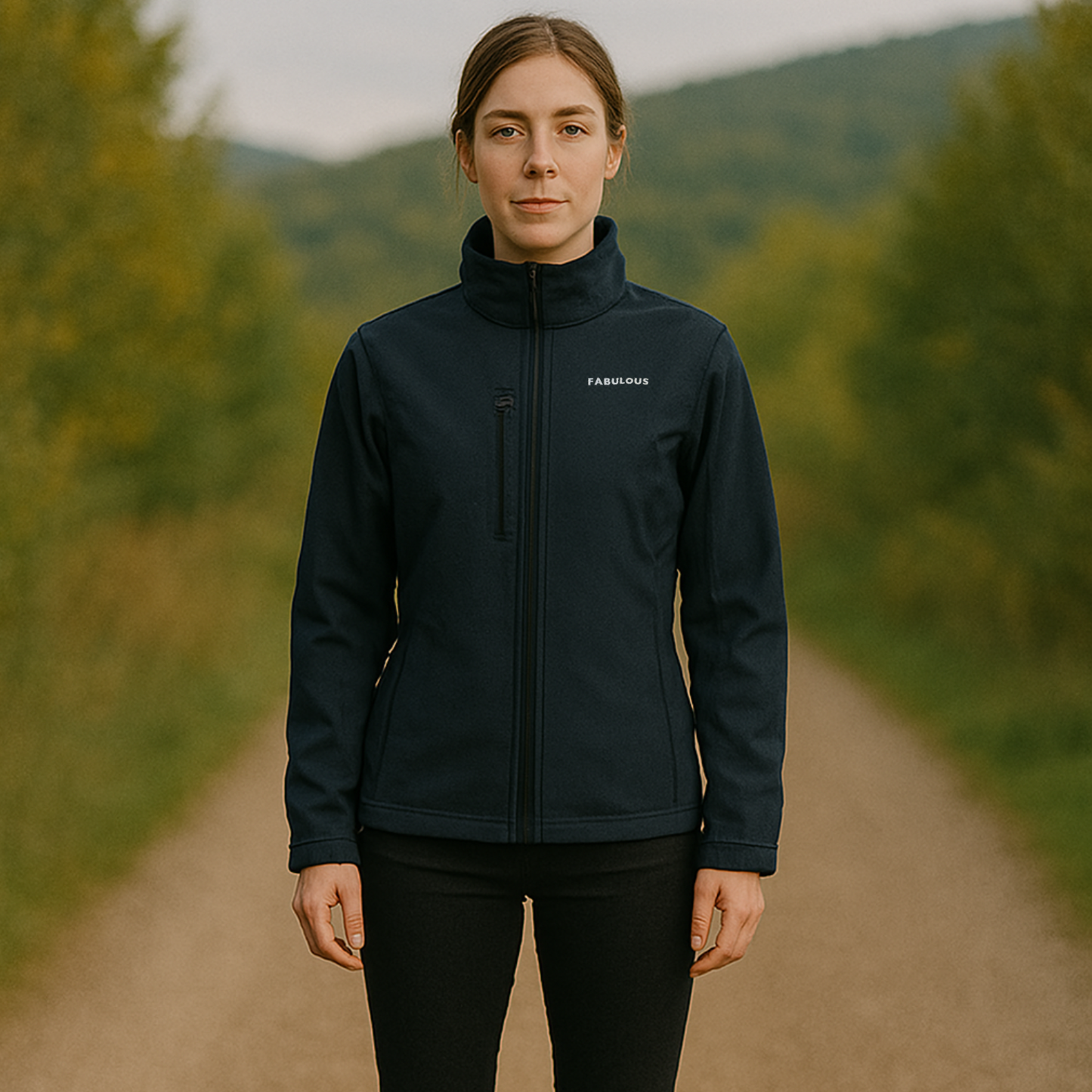 Bestickte Statement Softshell Jacke "FABULOUS" (Weißer Schriftzug)