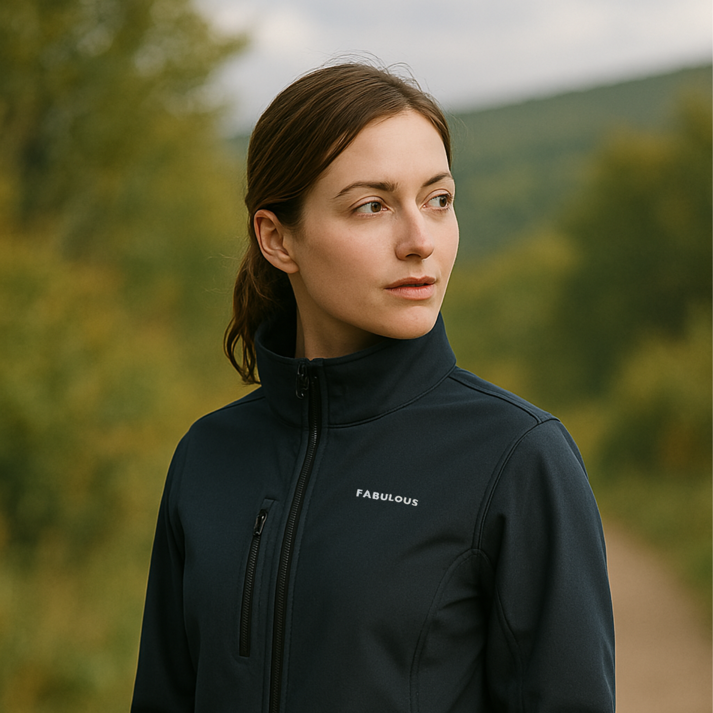 Bestickte Statement Softshell Jacke "FABULOUS" (Weißer Schriftzug)