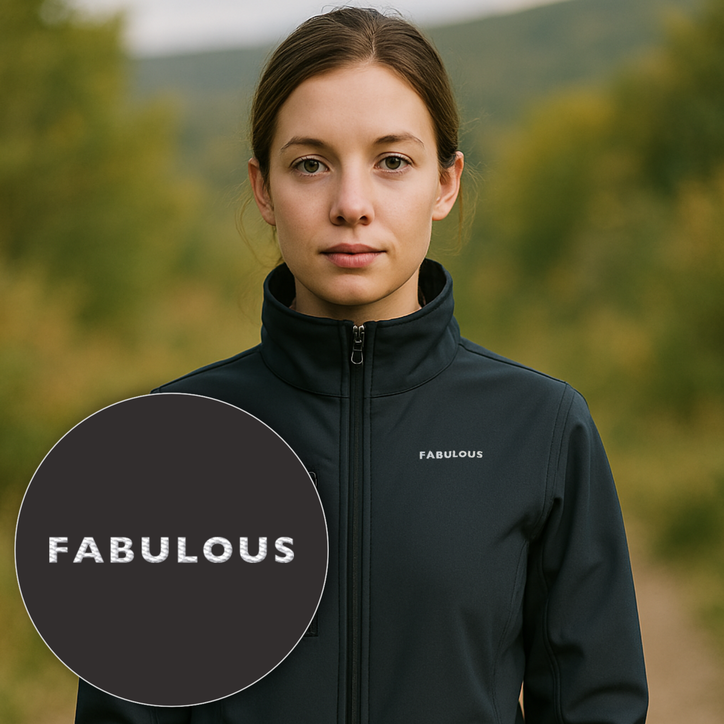 Bestickte Statement Softshell Jacke "FABULOUS" (Weißer Schriftzug)