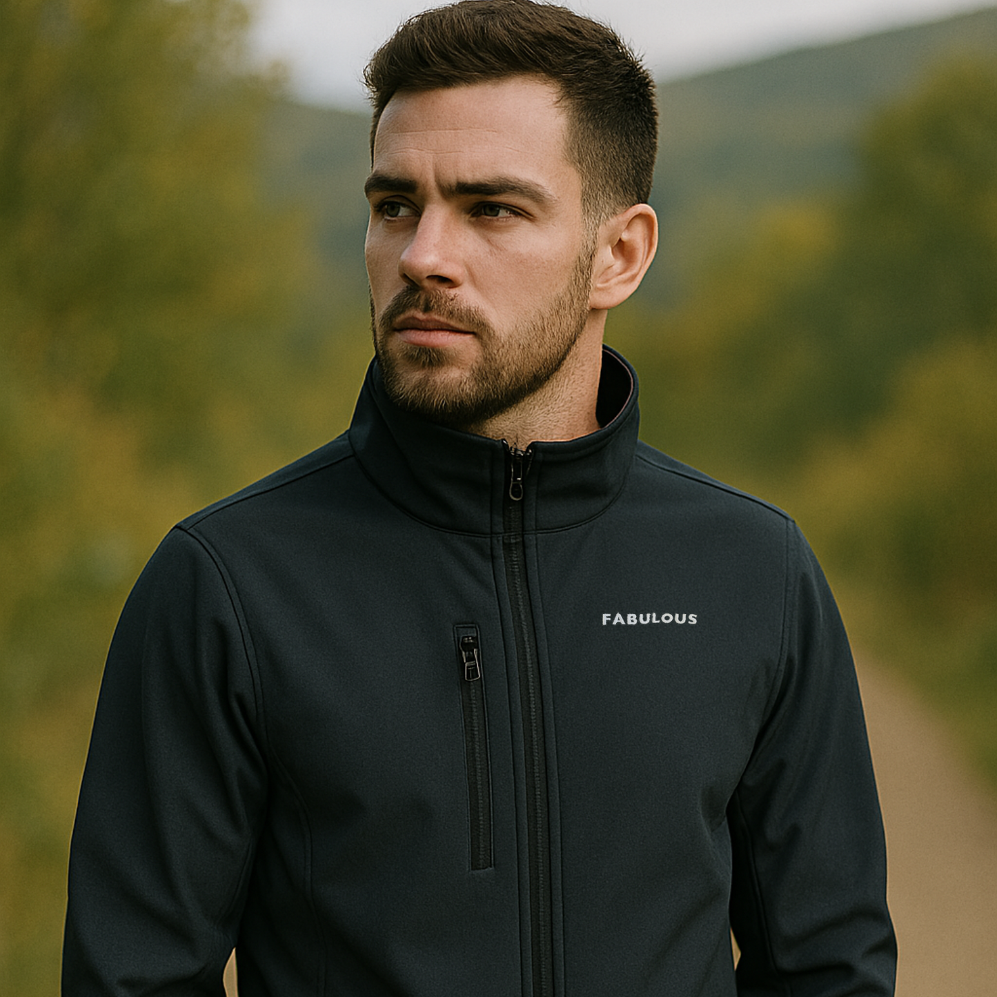 Bestickte Statement Softshell Jacke "FABULOUS" (Weißer Schriftzug)
