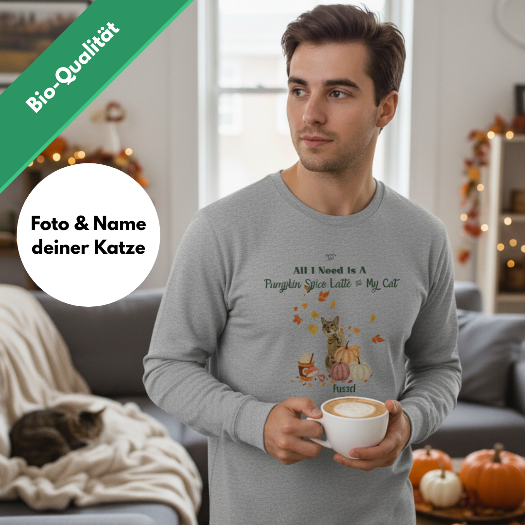 Pumpkin Spice Latte - Unisex Sweatshirt personalisierbar mit Katze in Bio-Qualität