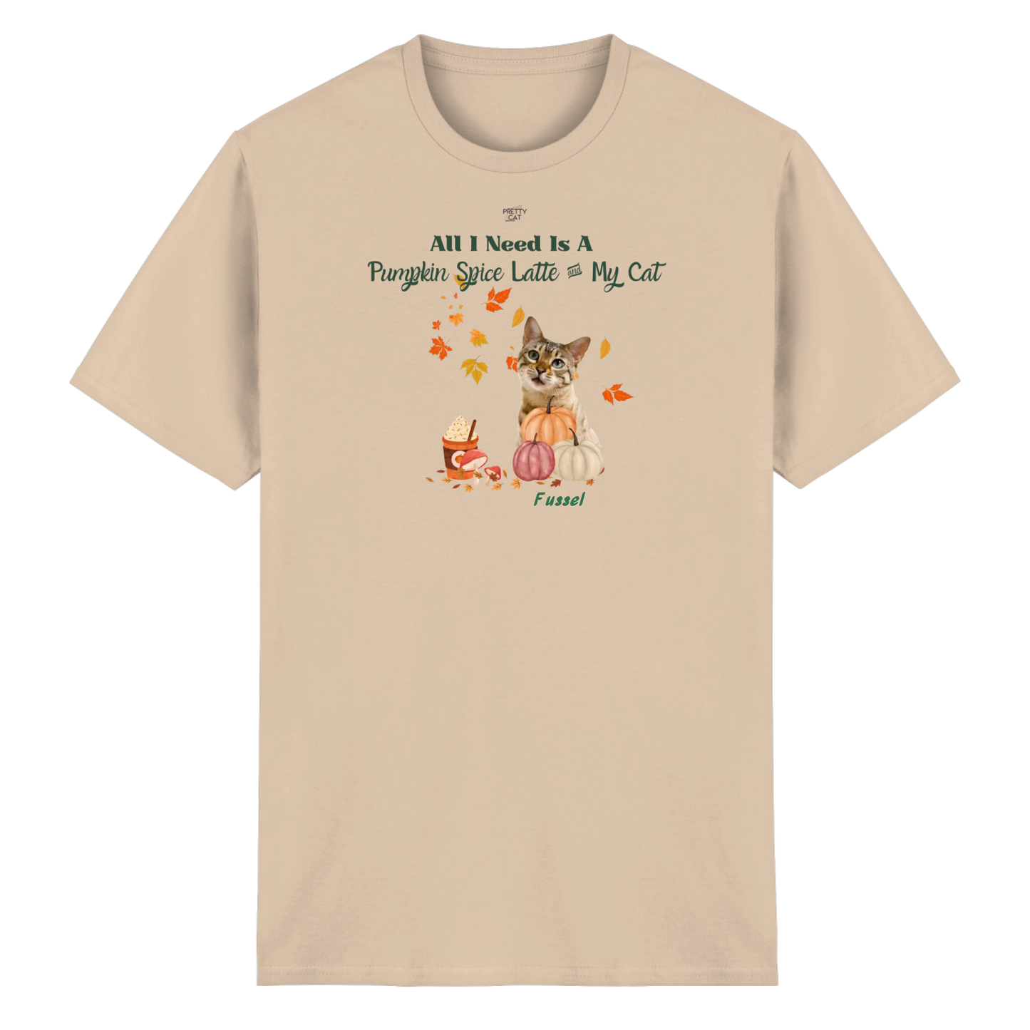 Pumpkin Spice Latte - Unisex T-Shirt personalisierbar mit Katze in Bio-Qualität