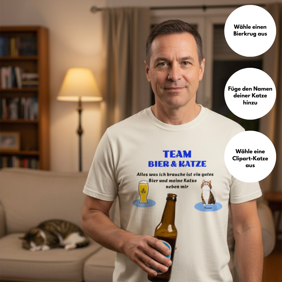 Team Bier & Katze - Personalisierbares Unisex T-Shirt
