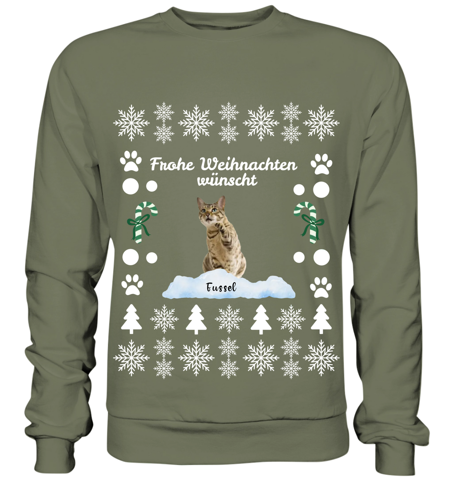 Christmas Sweater mit weihnachtlichem Muster - Personalisierbar mit Katze