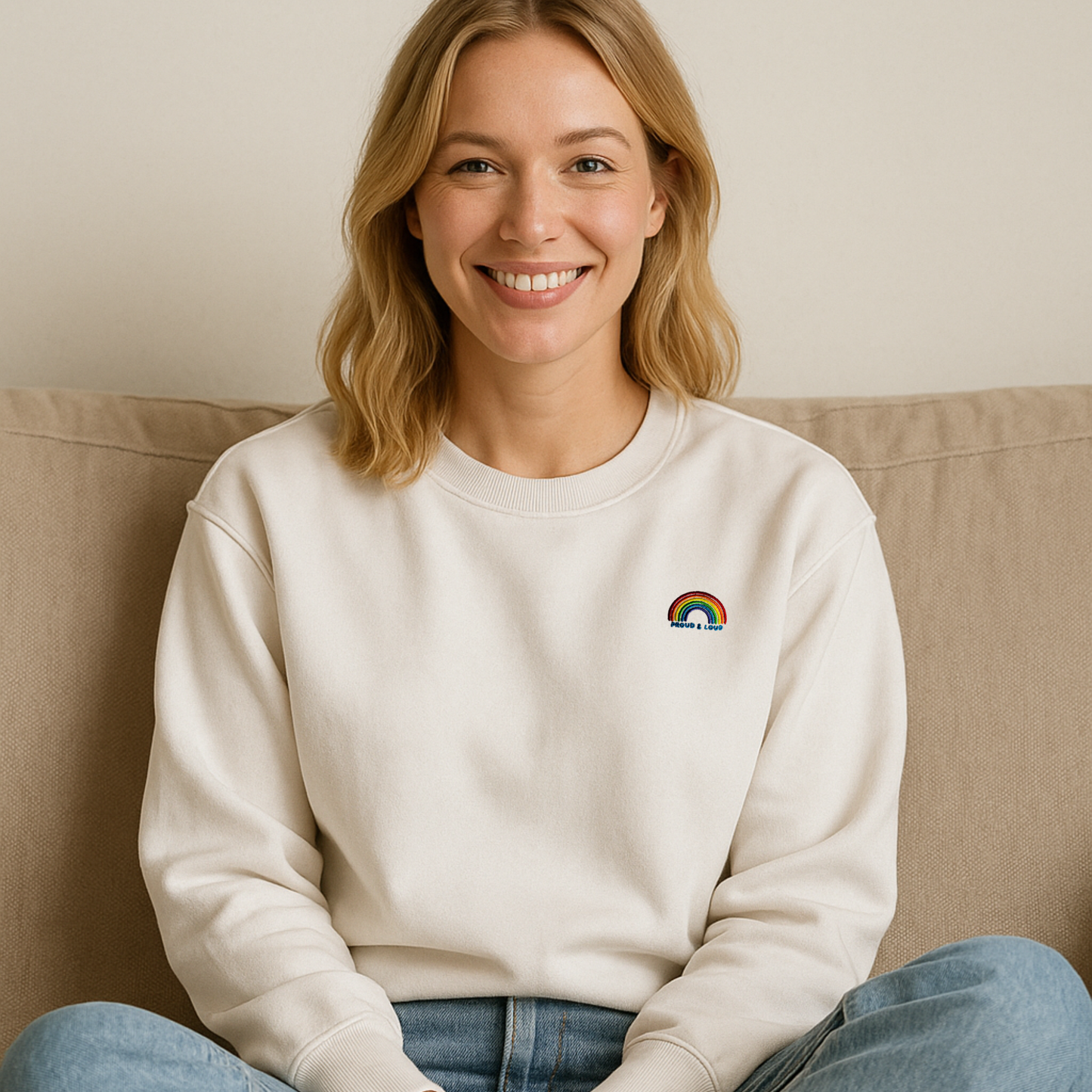 Liebevoll besticktes Sweatshirt Regenbogen Pride Kollektion "Proud & Loud"