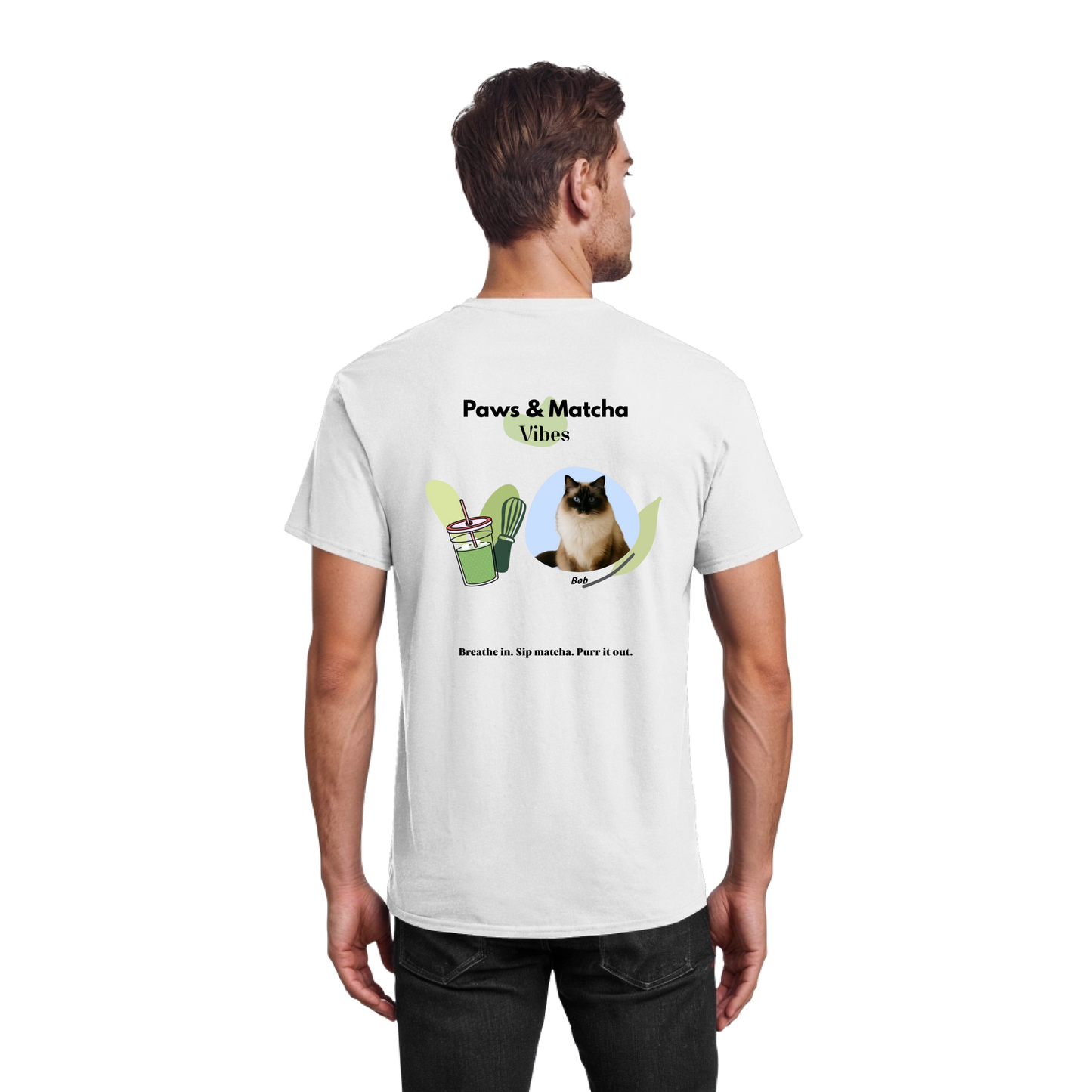 Personalisierbares Unisex T-Shirt "Paws & Matcha"