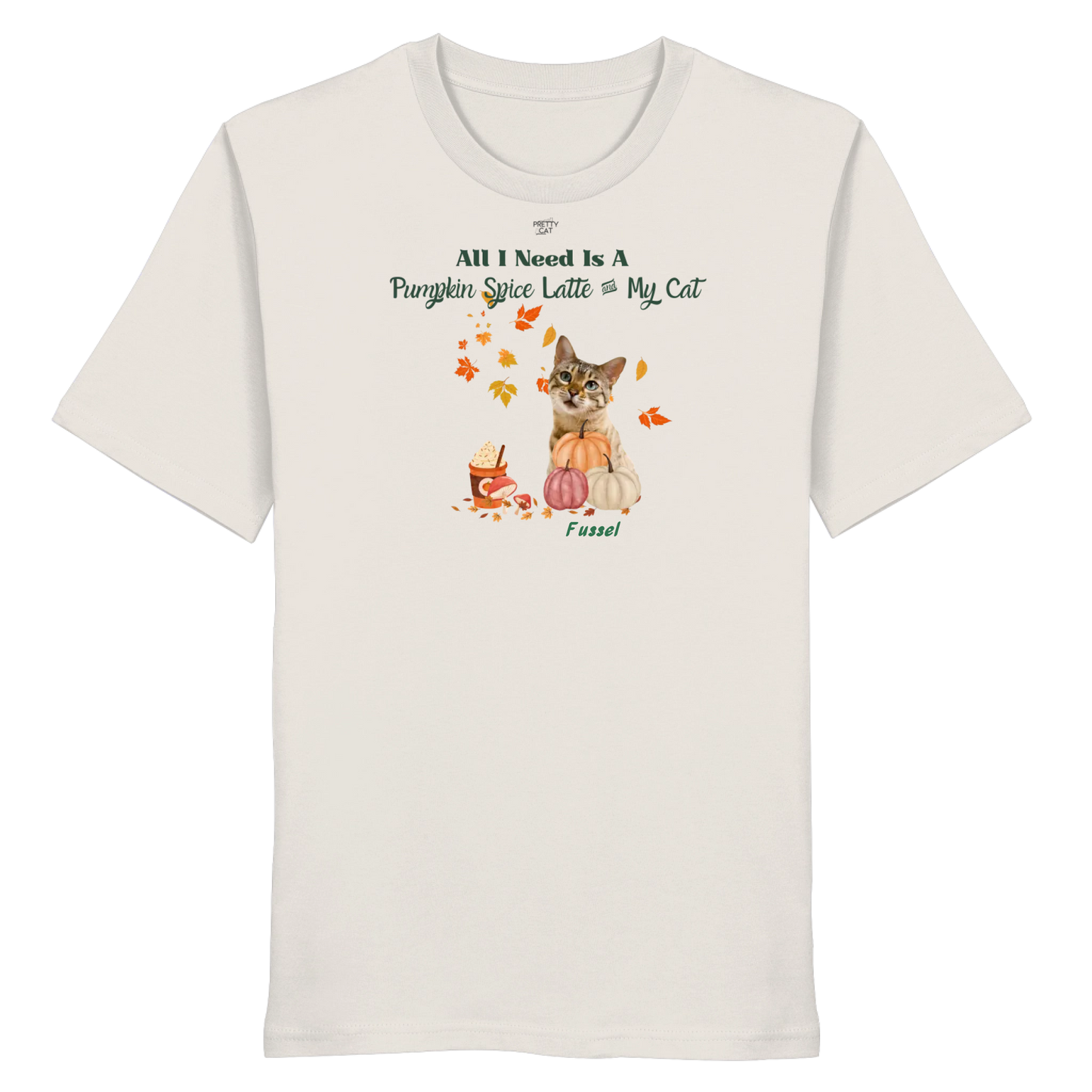 Pumpkin Spice Latte - Unisex T-Shirt personalisierbar mit Katze in Bio-Qualität