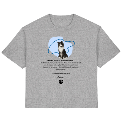 T-Shirt für Damen - "Danke, liebste Katzenmama!" personalisierbar mit Katze in Bio-Qualität