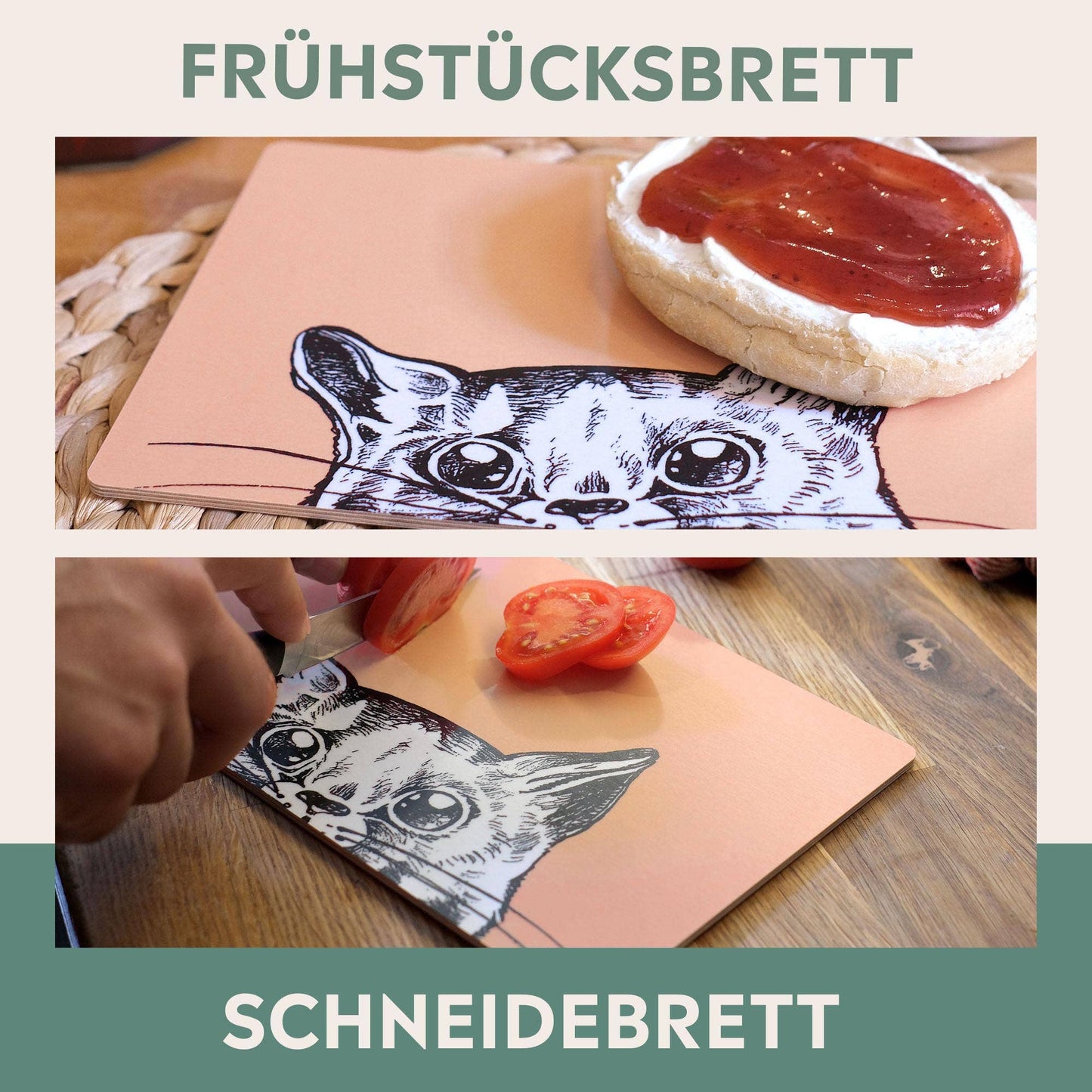 Frühstücksbrettchen aus Hols - Neugierige Mieze
