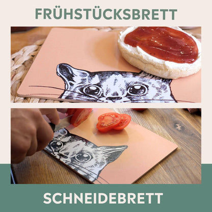 Frühstücksbrettchen aus Hols - Neugierige Mieze