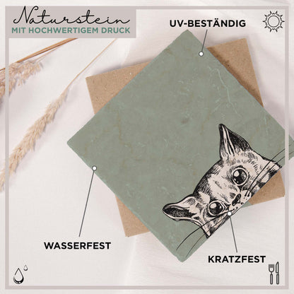 Untersetzer aus Stein mit Katze - Neugierige Mieze