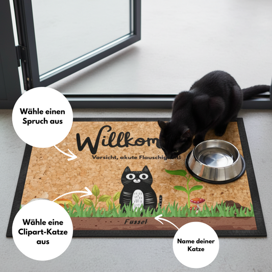Fußmatte "Gartenlandschaft" personalisierbar mit Spruch & Clipart-Katze