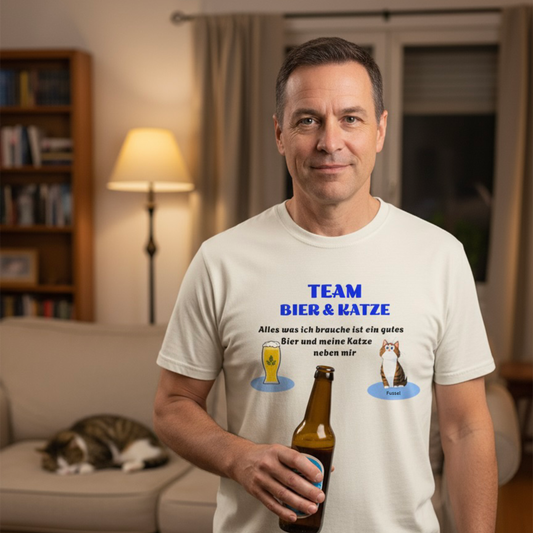 Team Bier & Katze - Personalisierbares Unisex T-Shirt