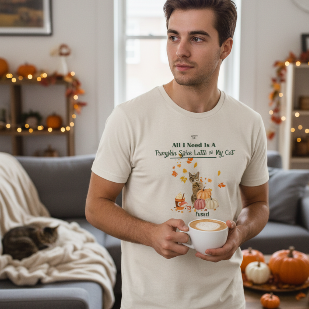 Pumpkin Spice Latte - Unisex T-Shirt personalisierbar mit Katze