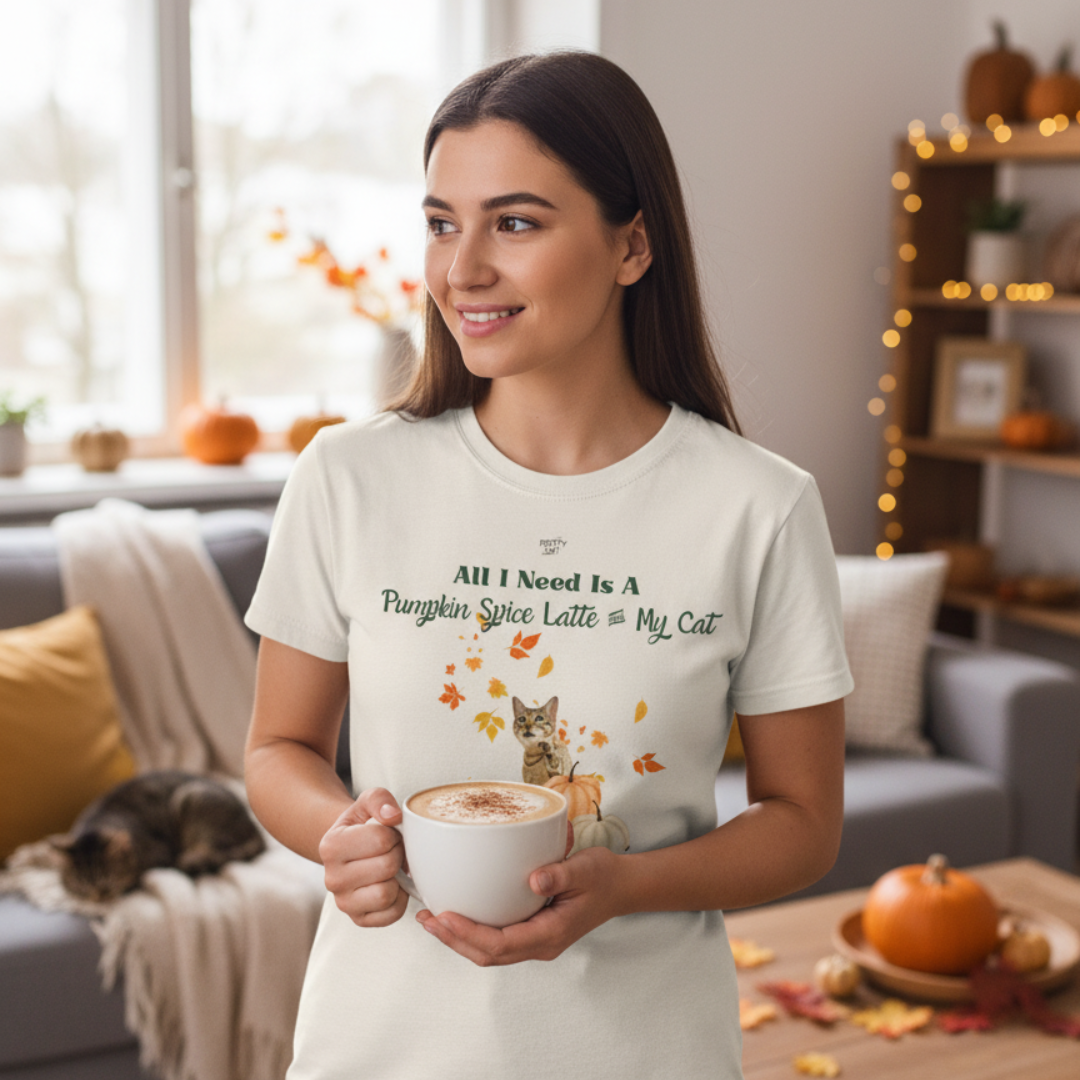 Mockup-Pumpkin_Spice_Latte_-_Frau_T-Shirt_personalisierbar_mit_Katze