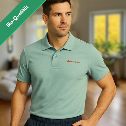 Poloshirt mit Katze und Statement Spruch "Herrchen" in Orange