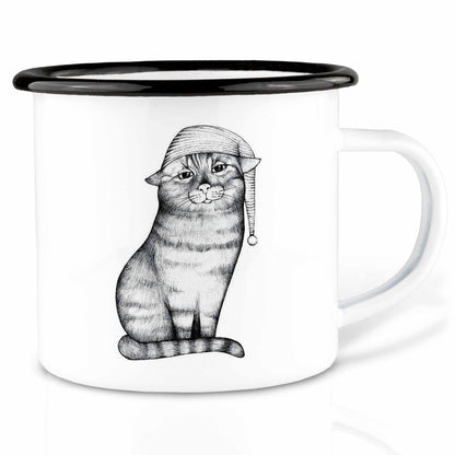 Emailletasse mit Katze "Schlummermieze"