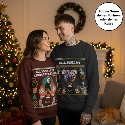 Christmas Couple Sweater - Well, Here I Am -