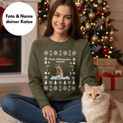Christmas Sweater mit weihnachtlichem Muster - Personalisierbar mit Katze