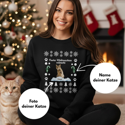 Christmas Sweater mit weihnachtlichem Muster - Personalisierbar mit Katze