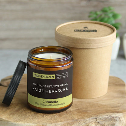 Nachhaltige Duftkerze mit Spruch | Zu Hause ist, wo meine Katze herrscht.