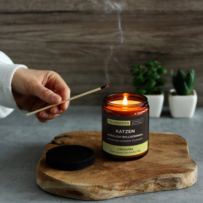 Nachhaltige Duftkerze mit Spruch | Katzen Herzlich Willkommen, Menschen werden toleriert.