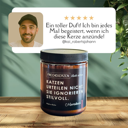 Eine Duftkerze für Katzenliebhaber mit lustigem Spruch