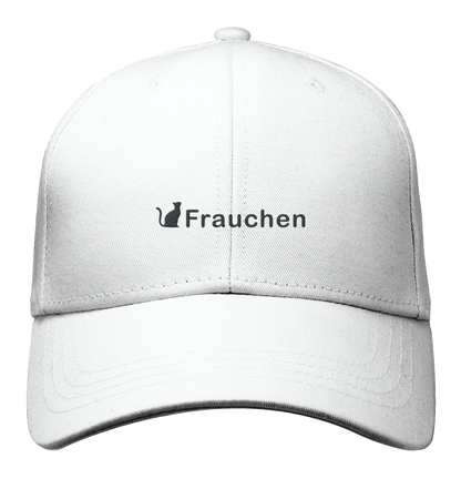 Baseball Cap weiß bestickt mit Katze und dem Statement Spruch "Frauchen"