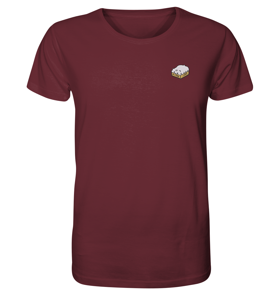 T-Shirt bestickt mit Katzenmotiv aus Bio-Baumwolle - Fette Katze im Karton - Es passt immer!
