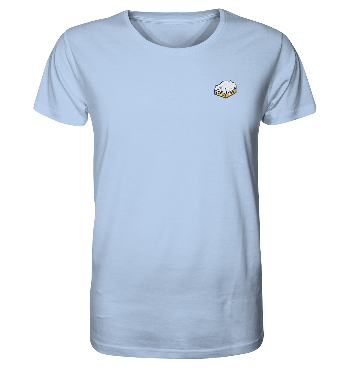 T-Shirt bestickt mit Katzenmotiv aus Bio-Baumwolle - Fette Katze im Karton - Es passt immer!