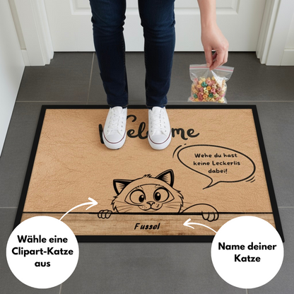 Fußmatte "Welcome" mit personalisierbarer Clipart-Katze